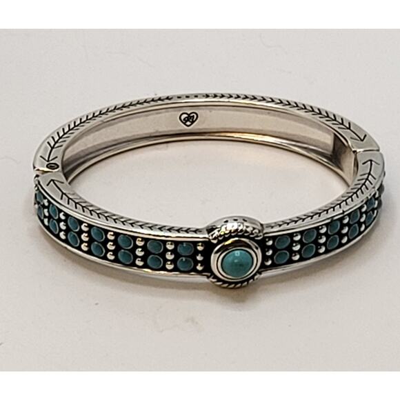 Brighton Turquoise Dot Hinged Bangle Bracelet Silver Tone - Picture 3 of 10